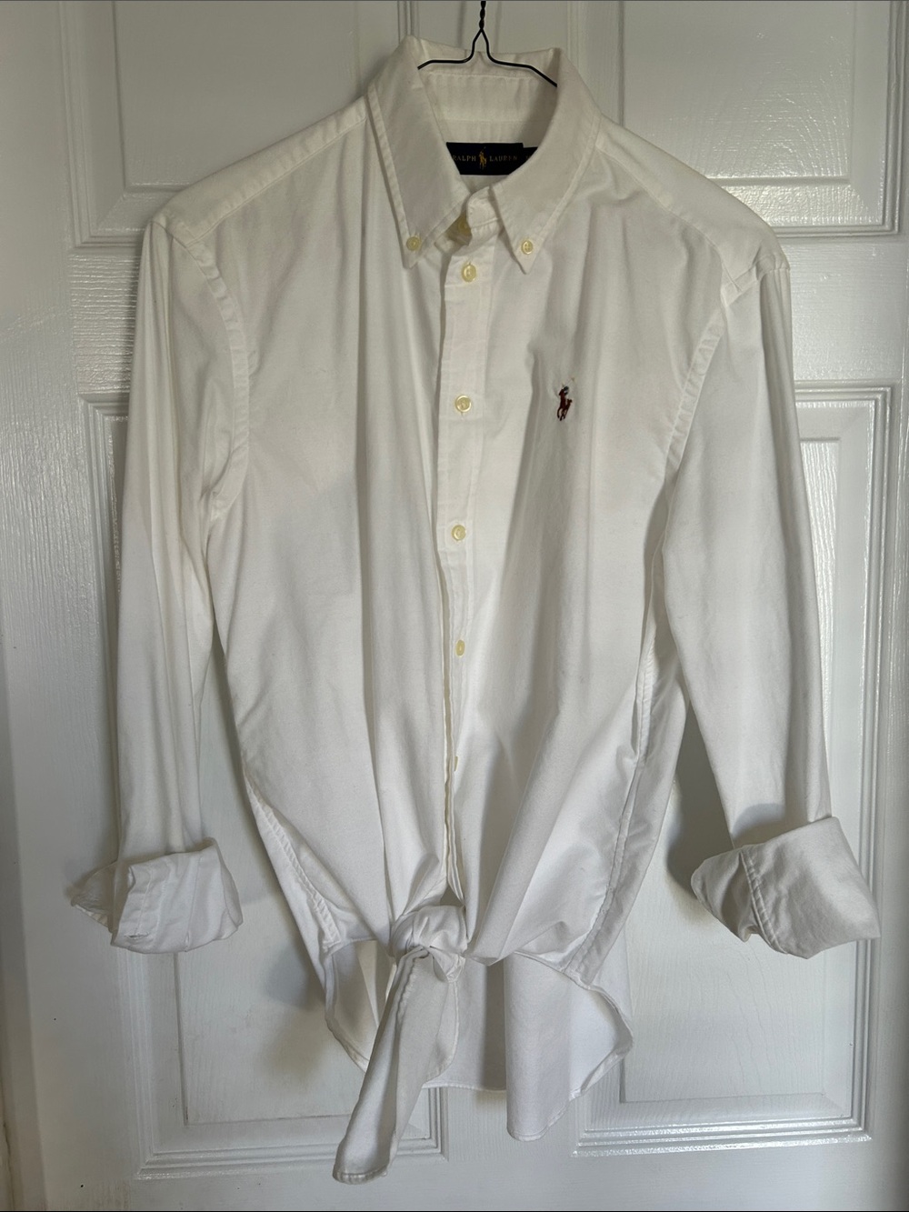 Ralph Lauren White Long-Sleeve Button-Down Shirt with Polo Logo